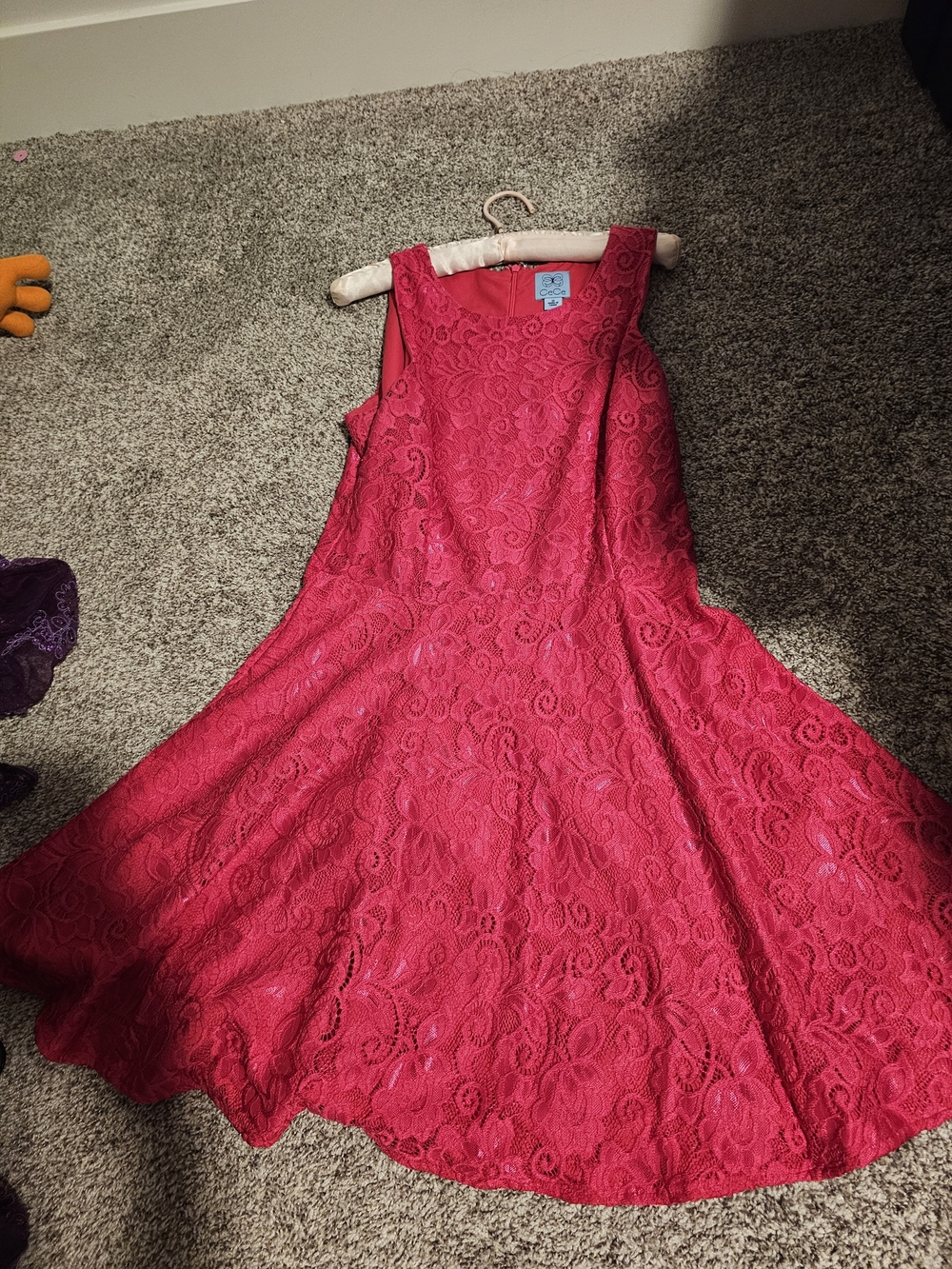 CeCe Fuchsia Lace Midi Fit-and-Flare Dress
